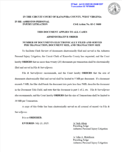 ADMINISTRATIVE ORDER NUMBER OF DOCUMENTS ELECTRONICALLY FILED AND SERVED PER TRANSACTION, DOCUMENT SIZE, AND TRANSACTION SIZE