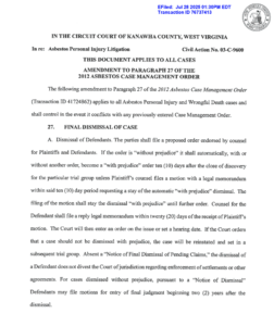 Amendment to paragraph 27 of the 2012 asbestos case management order
